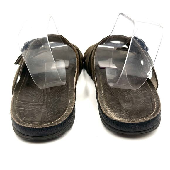 CHACO Men\'s Sandals 9 Brindle Slides Brown Leather Casual Buckle Strap Open Toe main image 6